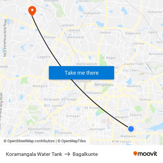 Koramangala Water Tank to Bagalkunte map