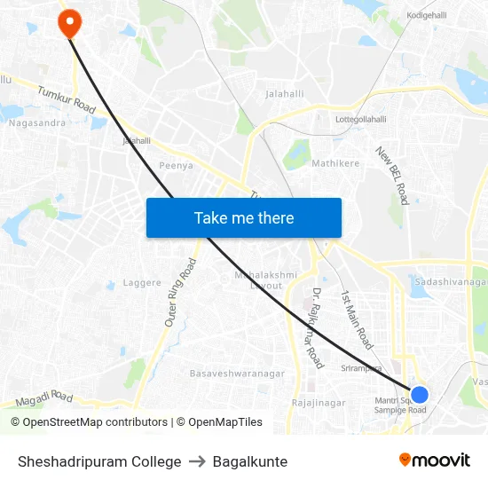 Sheshadripuram College to Bagalkunte map