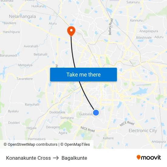 Konanakunte Cross to Bagalkunte map