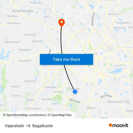 Vajarahalli to Bagalkunte map