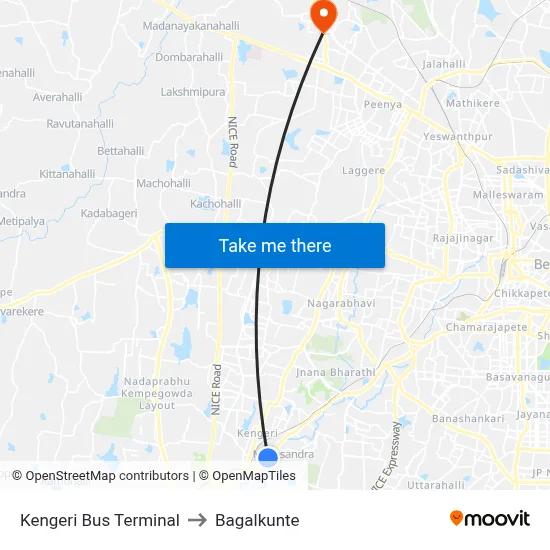 Kengeri Bus Terminal to Bagalkunte map