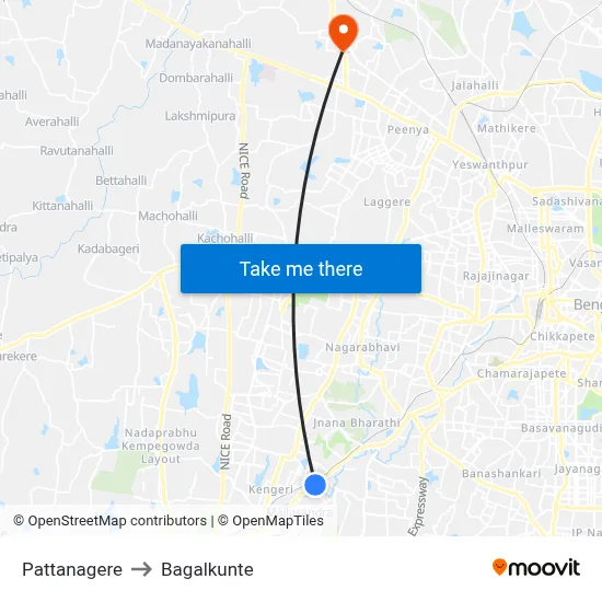Pattanagere to Bagalkunte map