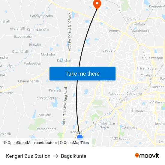 Kengeri Bus Station to Bagalkunte map