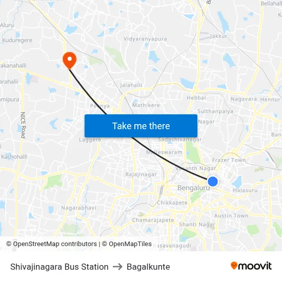 Shivajinagara Bus Station to Bagalkunte map