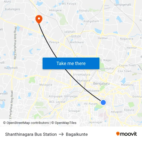 Shanthinagara Bus Station to Bagalkunte map