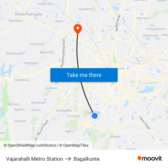 Vajarahalli Metro Station to Bagalkunte map