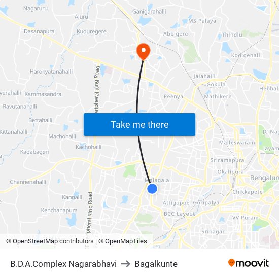 B.D.A.Complex Nagarabhavi to Bagalkunte map