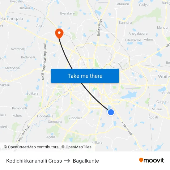 Kodichikkanahalli Cross to Bagalkunte map