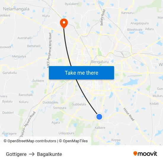 Gottigere to Bagalkunte map