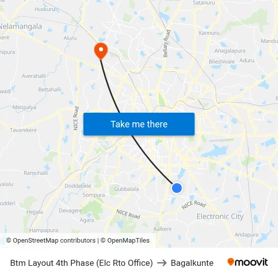 Btm Layout 4th Phase (Elc Rto Office) to Bagalkunte map