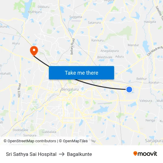 Sri Sathya Sai Hospital to Bagalkunte map