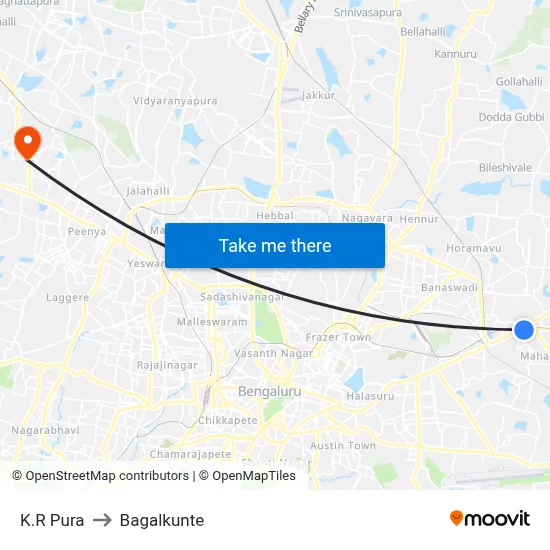 K.R Pura to Bagalkunte map