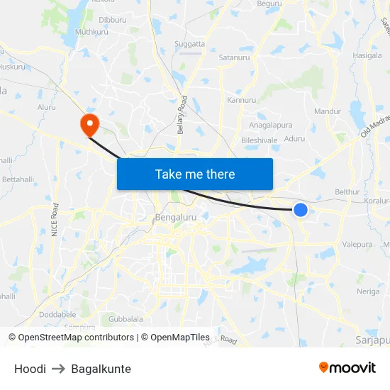 Hoodi to Bagalkunte map