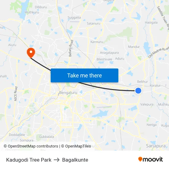 Kadugodi Tree Park to Bagalkunte map
