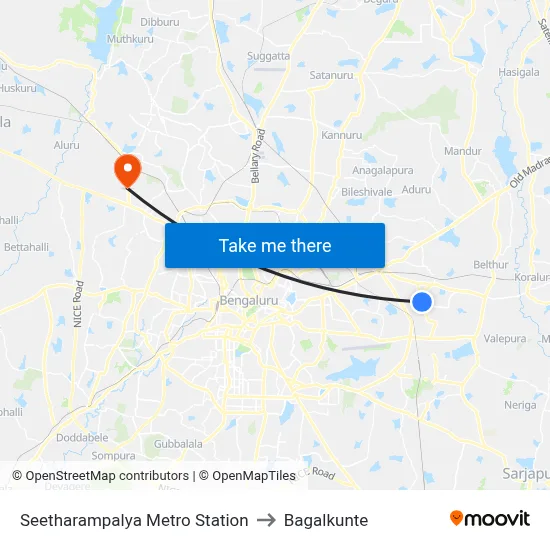 Seetharampalya Metro Station to Bagalkunte map