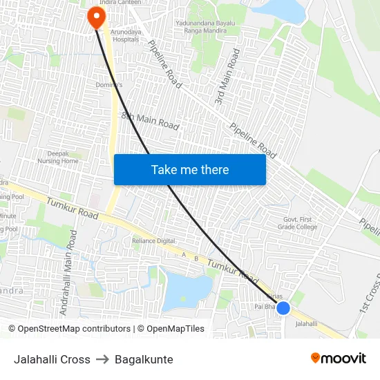 Jalahalli Cross to Bagalkunte map