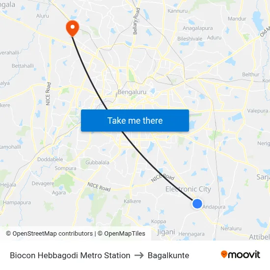 Biocon Hebbagodi Metro Station to Bagalkunte map