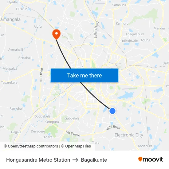 Hongasandra Metro Station to Bagalkunte map