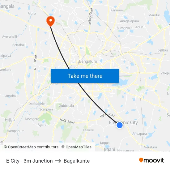 E-City - 3m Junction to Bagalkunte map