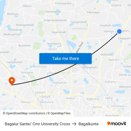 Bagalur Sante/ Cmr University Cross to Bagalkunte map
