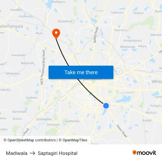 Madiwala to Saptagiri Hospital map
