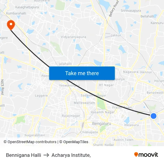 Bennigana Halli to Acharya Institute, map