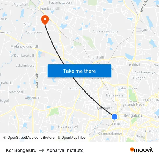 Ksr Bengaluru to Acharya Institute, map