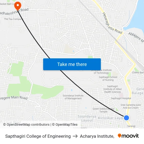 Sapthagiri College of Engineering to Acharya Institute, map