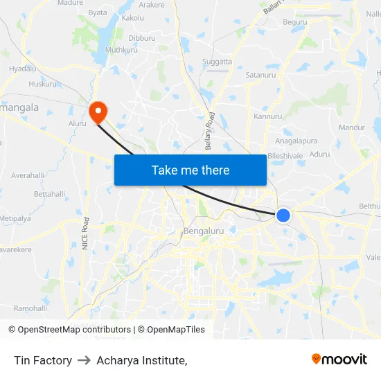 Tin Factory to Acharya Institute, map