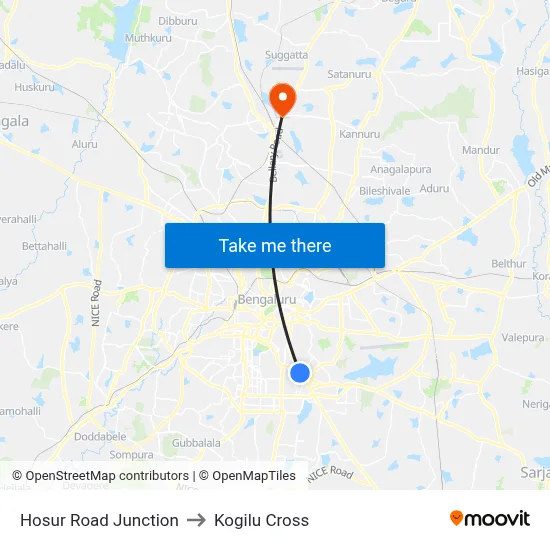 Hosur Road Junction to Kogilu Cross map