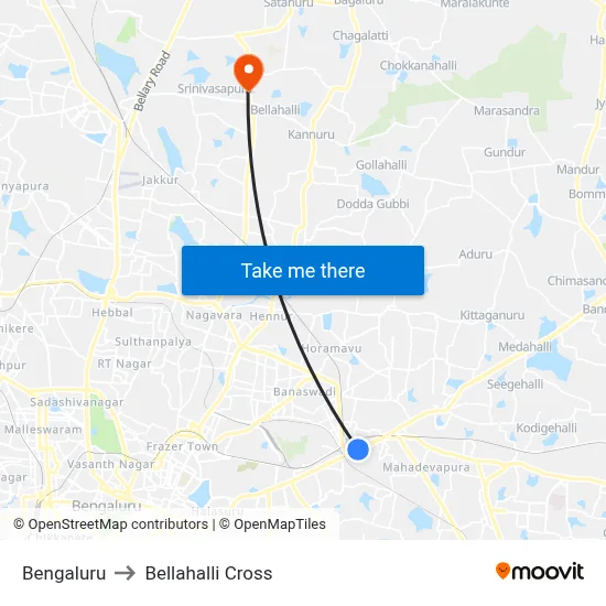 Bengaluru to Bellahalli Cross map