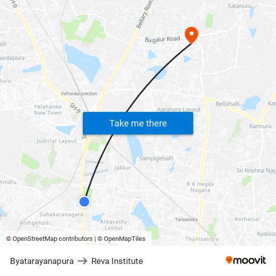 Byatarayanapura to Reva Institute map