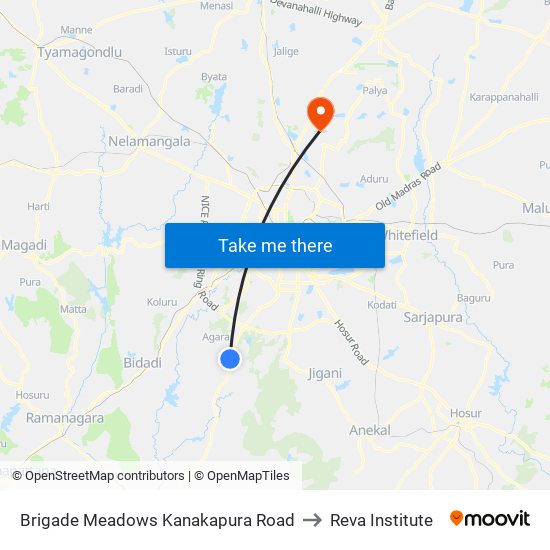 Brigade Meadows Kanakapura Road to Reva Institute map