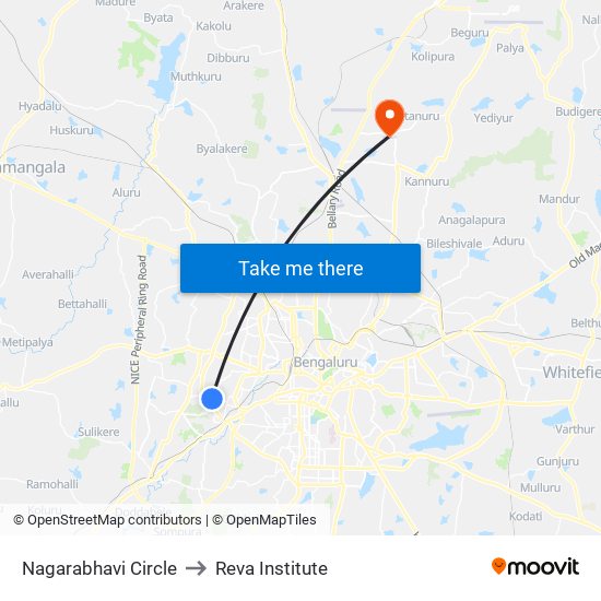 Nagarabhavi Circle to Reva Institute map