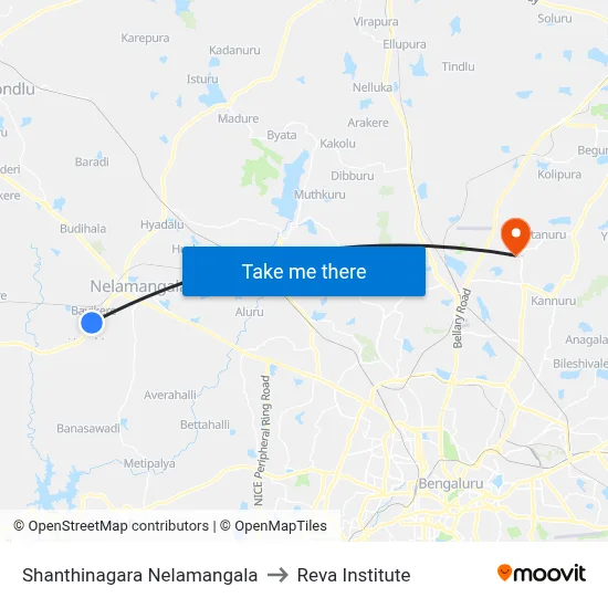 Shanthinagara Nelamangala to Reva Institute map