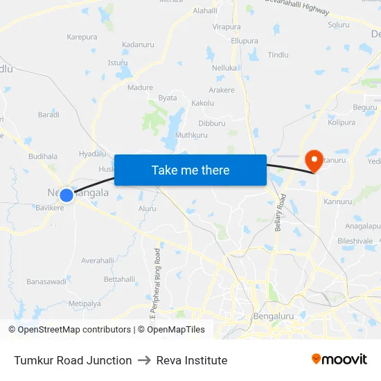 Tumkur Road Junction to Reva Institute map