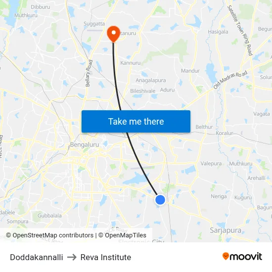Doddakannalli to Reva Institute map