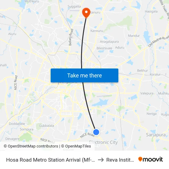 Hosa Road Metro Station Arrival (Mf-22e) to Reva Institute map