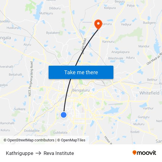 Kathriguppe to Reva Institute map
