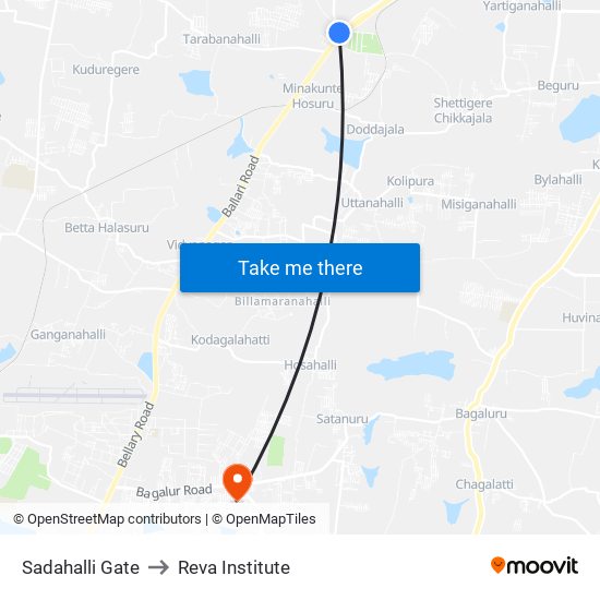 Sadahalli Gate to Reva Institute map