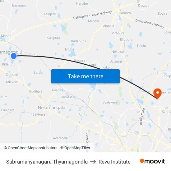 Subramanyanagara Thyamagondlu to Reva Institute map