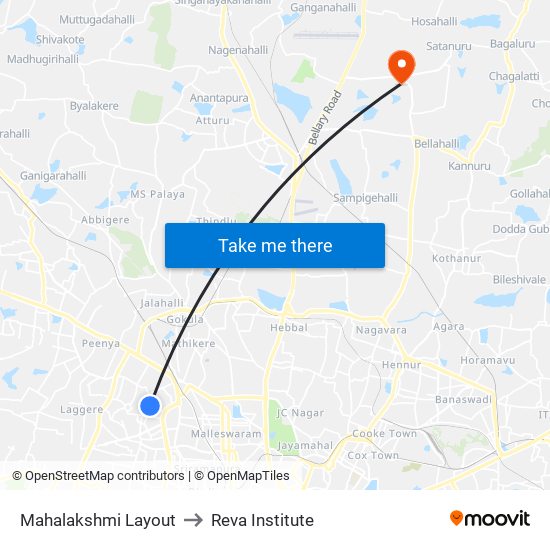 Mahalakshmi Layout to Reva Institute map