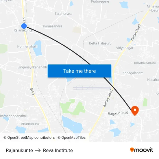 Rajanukunte to Reva Institute map