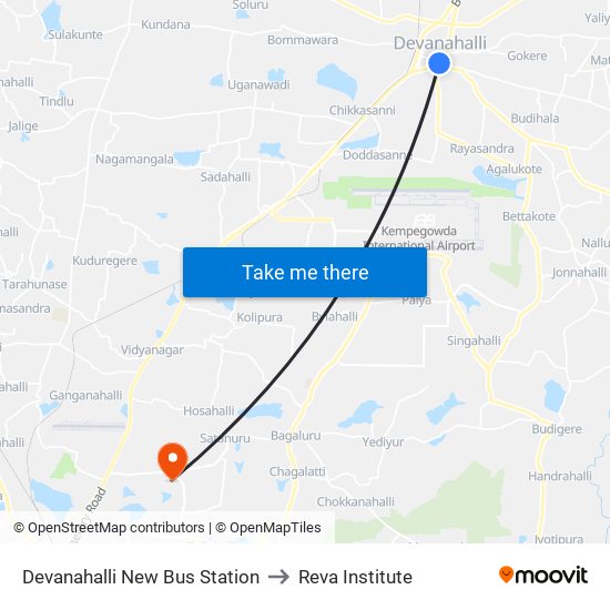 Devanahalli New Bus Station to Reva Institute map