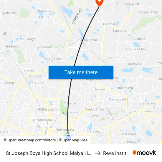 St.Joseph Boys High School Malya Hospital to Reva Institute map