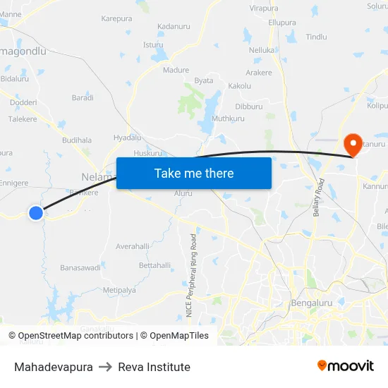 Mahadevapura to Reva Institute map
