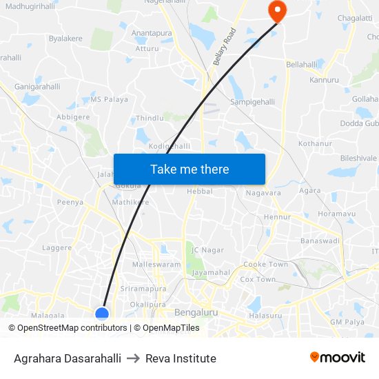 Agrahara Dasarahalli to Reva Institute map