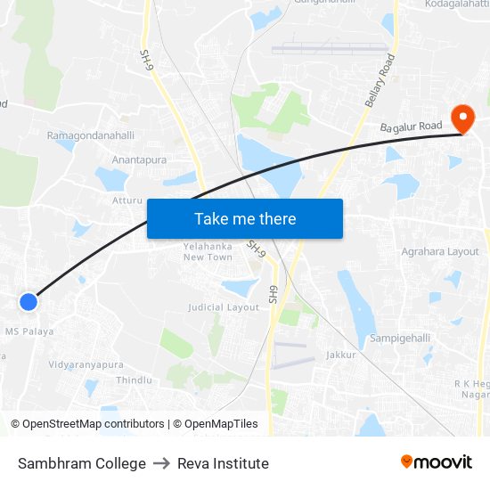 Sambhram College to Reva Institute map
