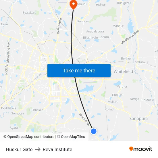 Huskur Gate to Reva Institute map