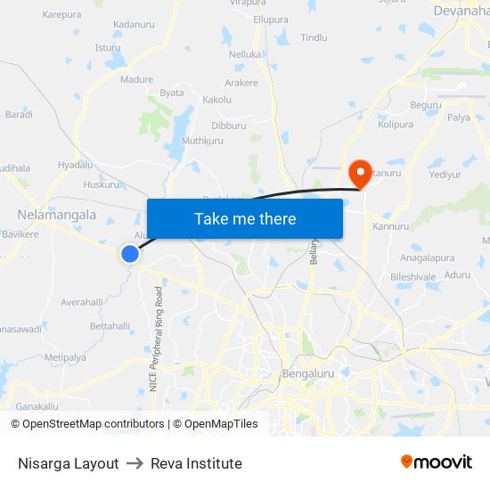 Nisarga Layout to Reva Institute map